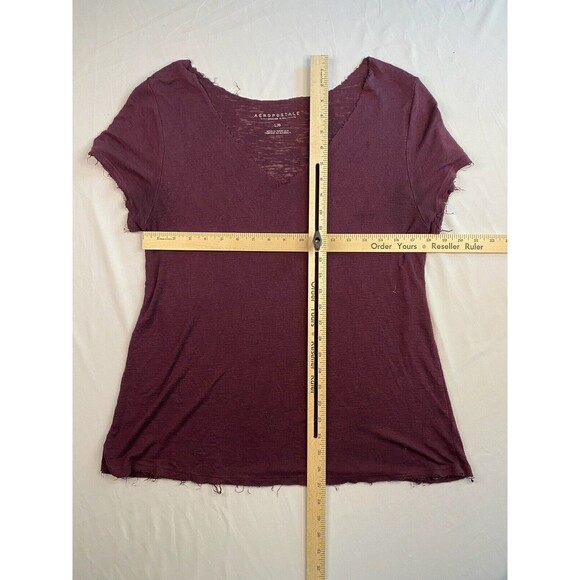 Aeropostale V Neck Frayed Cover Up Short Sleeved Distressed Maroon Beach Women L - Picture 3 of 9